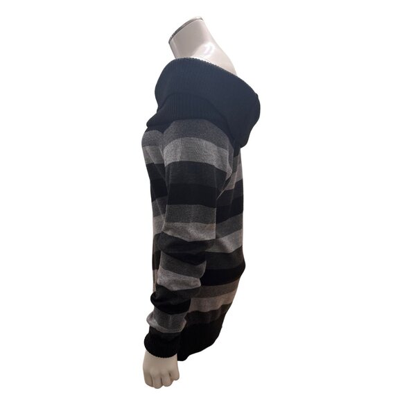 AB Studio Off Shoulder Chevron Stripe Alternating Gray Black Cowl Neck Sweater S - Picture 3 of 8